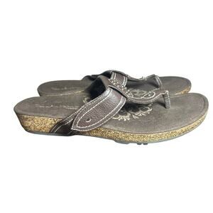 Aetrex Sandalistas Women's Leather Thong Sandals Brown Comfort Wedge